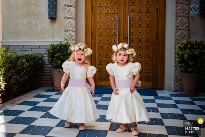 United Arab Emirates One & Only Resort, The Palm Dubai Wedding Photography of flower girls, one is crying Dubai Wedding Photographer - United Arab Emirates One & Only Resort, The Palm Dubai Wedding Photography of flower girls, one is crying