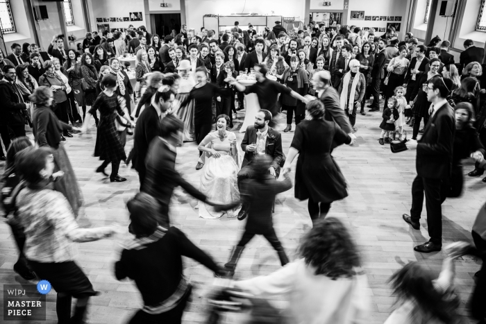 Photo by: <a href="https://www.wpja.com/contests/2019-v01/best-wedding-photographers/2433241">Vincent Bourrut - La Neuveville Bern</a> La Chaux-de-Fonds, Switzerland - jewish wedding traditions on the dance floor in switzerland