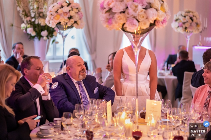 Photo by: <a href="https://www.wpja.com/contests/2019-v05/best-wedding-photographers/2474576">David Anton - Oberkirch Baden-Württemberg</a> Wedding photo of Bride flowers head at a reception table at LA8, Baden-Baden