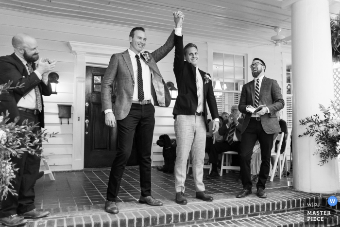 post-ceremony celebration photo from the porch Atlanta, GA post-ceremony celebration on the porch.