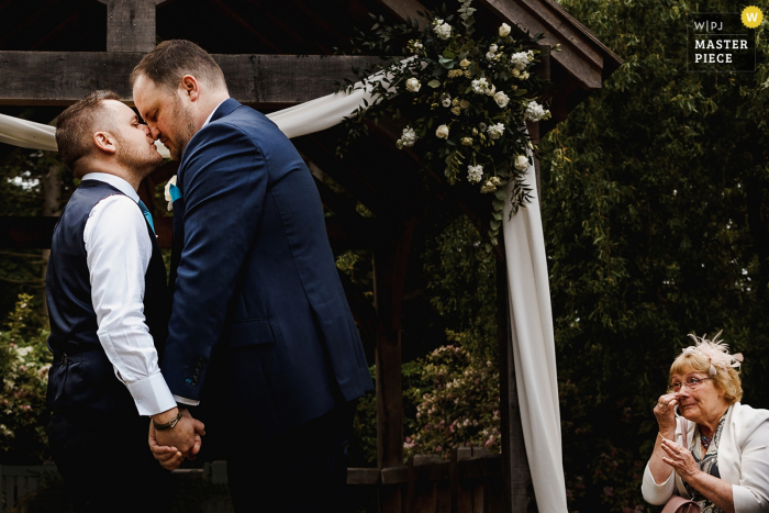 Photo by: <a href="https://www.wpja.com/contests/2019-v06/best-wedding-photographers/2486321">Laura Ranftler - York North Yorkshire</a> Sandburn Hall, York wedding photography during outdoor ceremony with crying guest.