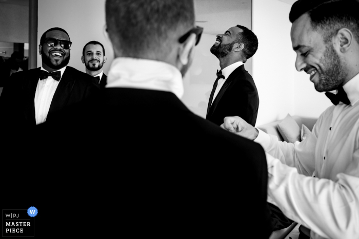 Photo by: <a href="https://www.wpja.com/contests/2019-v07/best-wedding-photographers/2504541">Stam Chananakhon - Phuket </a> Koh Samui, Thailand Wedding Day Photography showjng Groom and Groomsmen before ceremony