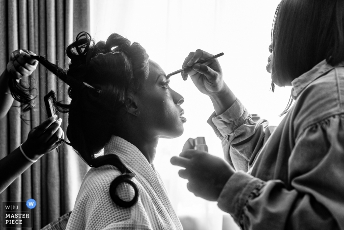 Photo by: <a href="https://www.wpja.com/contests/2019-v09/best-wedding-photographers/2533381">Obi Nwokedi - London London</a> Chigwell Hall, London Bride Prep Wedding Photography in Black and White