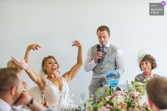 Photo by: <a href="https://www.wpja.com/contests/2019-v09/best-wedding-photographers/2539231">Michael Marker - Tavistock Devon</a> Kingston Estate, Devon Doucmentary Wedding Photographer - During the groom's speech the bride was very animated about who was in charge