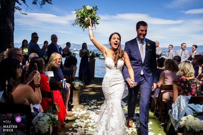 Photo by: <a href="https://www.wpja.com/contests/2019-v09/best-wedding-photographers/2539776">Shaunte Dittmar - Lake Tahoe California</a> West Shore Cafe - CA Wedding Photography from outdoor ceremony by the lake - We did it!