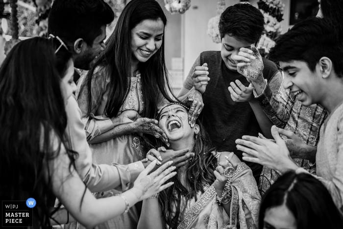 Photo by: <a href="https://www.wpja.com/contests/2019-v09/best-wedding-photographers/2539851">Anupa Shah - Mumbai Maharashtra</a> Mumbai Wedding Photography of Haldi Happiness in Black and White