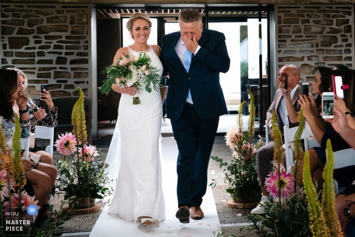 Photo by: <a href="https://www.wpja.com/contests/2019-v10/best-wedding-photographers/2543678">Yves Schepers - Bonheiden Antwerpen</a> Father of the bride breaks down right before he is going to give away his daughter at Five Nations Golf Club in Méan.