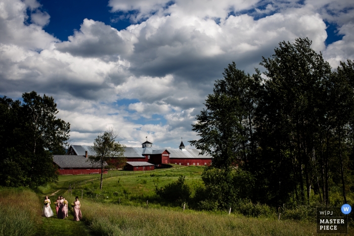 Photo by: <a href="https://www.wpja.com/contests/2019-v10/best-wedding-photographers/2543885">Jacob Hannah - Lincoln Vermont</a> Wedding Photography for East Burke, VT - Inn at Mountain View Farm - The bridal party walks to the ceremony