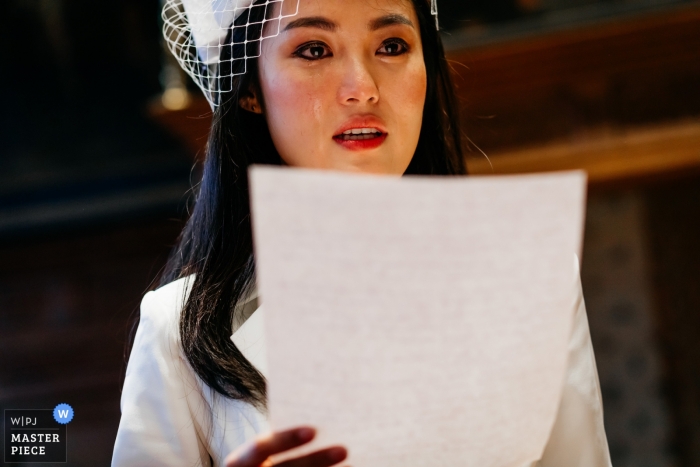 Photo by: <a href="https://www.wpja.com/contests/2019-v12/best-wedding-photographers/2548414">Leonard Walpot - Utrecht Utrecht</a> Ceremony photography in Naarden, Netherlands - Wedding photography of bride with tears when she reads her vows for her groom
