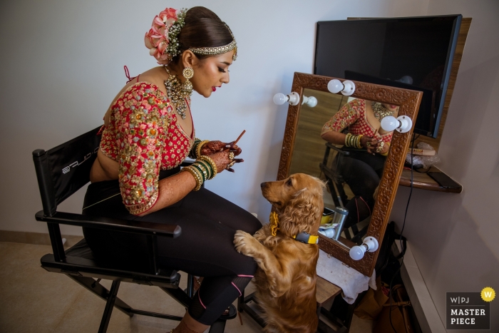 Photo by: <a href="https://www.wpja.com/contests/2019-v12/best-wedding-photographers/2548594">Anupa Shah - Mumbai Maharashtra</a> Mumbai wedding photography showing doggie love - Maharashtra bride images from getting ready session before wedding
