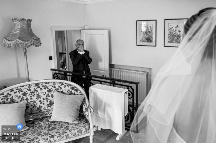 Photo by: <a href="https://www.wpja.com/contests/2019-v12/best-wedding-photographers/2548659">Tom Beynon - Cambridge Cambridgeshire</a> Birtsmorton Court, Malvern, UK Wedding Reportage Photographer | Dad see the Bride for the first time.