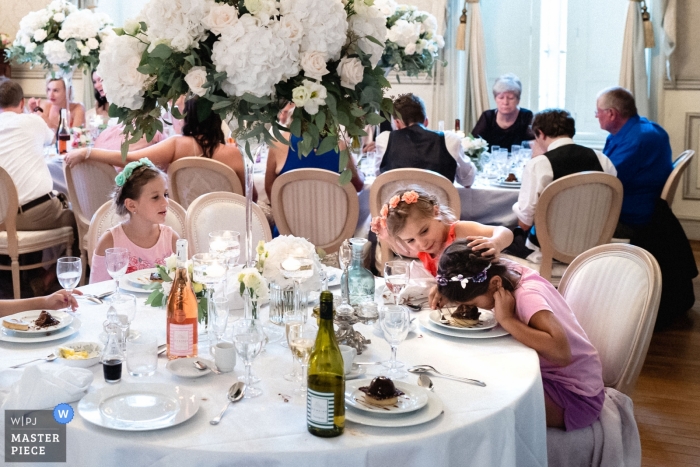 Photo by: <a href="https://www.wpja.com/contests/2019-v13/best-wedding-photographers/2550624">Jeremy Fiori - Angers </a> Chateau Allure du lac - Wedding Photography - Bad joke from this little girl. Cake smash to the face.