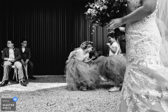 Photo by: <a href="https://www.wpja.com/contests/2019-v13/best-wedding-photographers/2551431">Nicky Byrnes - Carnelian Bay California</a> Haue Valley: Pacific, Missouri Wedding Photography | Kiddo shenanigans and chaos while wedding party photos are taken.