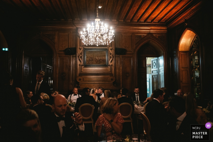 Photo by: <a href="https://www.wpja.com/contests/2019-v15/best-wedding-photographers/2555733">Ambre Peyrotty - Les Sarraix </a> wedding photography at Chateau de Maulmont, France — Bride and groom kissing during the reception