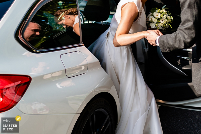 getting out of the car - the bride and groom Duino, Trieste wedding photography — Moments, getting out of the car, bride and groom