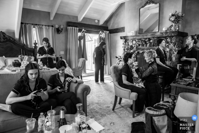 Photo by: <a href="https://www.wpja.com/contests/2019-v17/best-wedding-photographers/2565069">Joyce Perlman - San Francisco California</a> MacCallum House, Mendocino weding venue photography of bridesmaids getting ready tableau