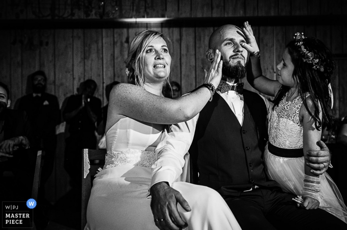 Photo by: <a href="https://www.wpja.com/contests/2019-v18/best-wedding-photographers/2566246">Kathleen Viron Dunn - Macon </a> France Dinner - reception venue photography: Getting emotional listening to the speech