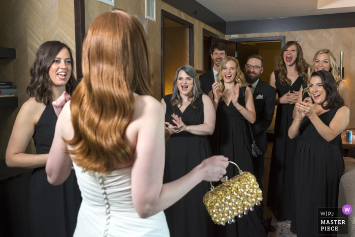 Photo by: <a href="https://www.wpja.com/contests/2019-v18/best-wedding-photographers/2567149">Candice C. Cusic - Chicago Illinois</a> Chicago bride greets bridal party
