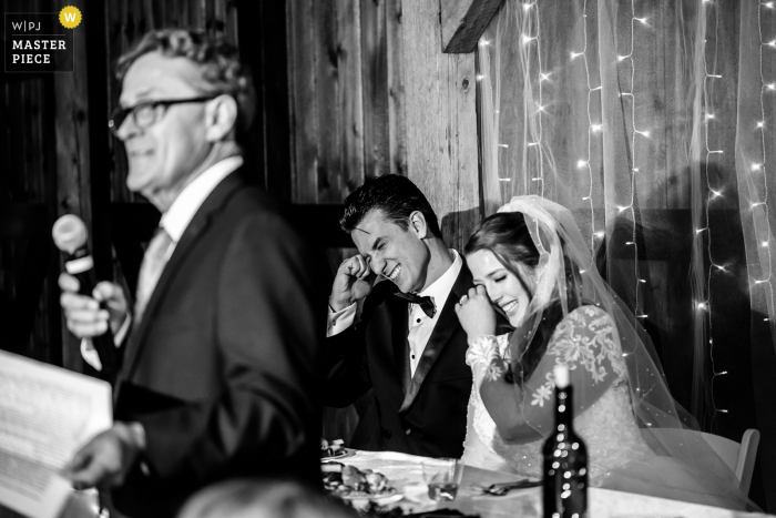 Photo by: <a href="https://www.wpja.com/contests/2019-v18/best-wedding-photographers/2567758">Milan Lazic - Chicago Illinois</a> Illinois Mora Farm reception picture of the speeches