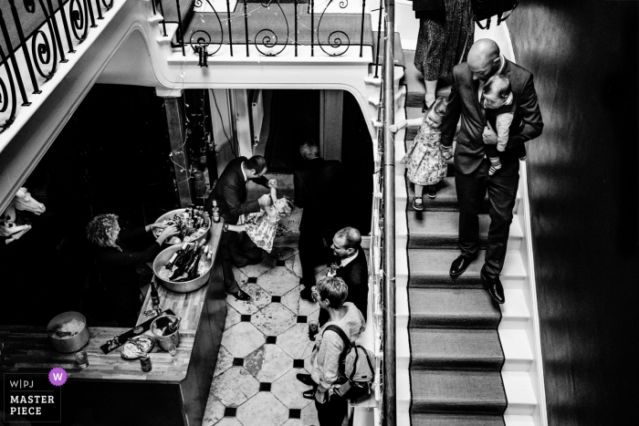 Photo by: <a href="https://www.wpja.com/contests/2019-v19/best-wedding-photographers/2569645">Andrew Billington - Leek Staffordshire</a> Sparkford Hall, UK wedding reportage photos: Guests gathering for the wedding ceremony at Sparkford Hall