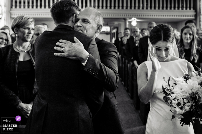 father gives bride away Madison WI wedding photography of father gives bride away