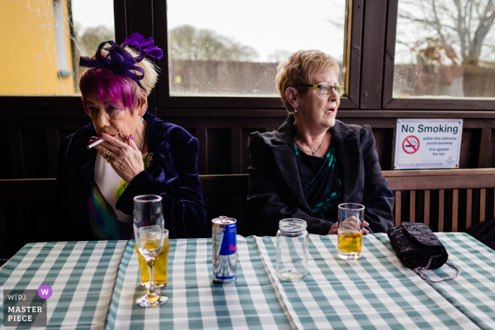 older women smoking at the wedding Liscannor, Reception Photography - Grannies smoking at the wedding