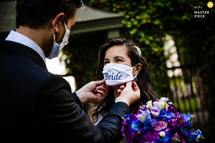 COVID Maryland wedding photo from the Goodstone Inn - With the mask...I thee wed 