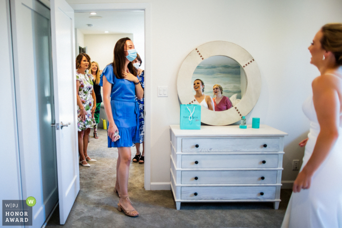 California Home wedding image of bride and special guests so happy to see each other California Home wedding image of bride and special guests so happy to see each other