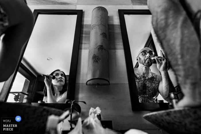 Amiana Resort Nha Trang wedding photo from the getting ready in the bathroom mirror Amiana Resort Nha Trang wedding photo from the getting ready in the bathroom mirror