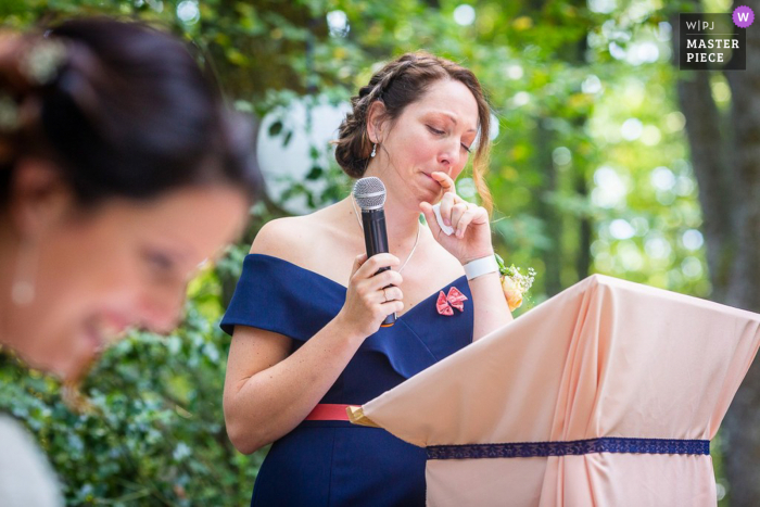 Image of The witness's speech during an outdoor ceremony at Domaine du Hirtz - Wattwiller, Alsace