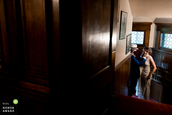 Summit Manor wedding image of the bride and groom having a moment alone