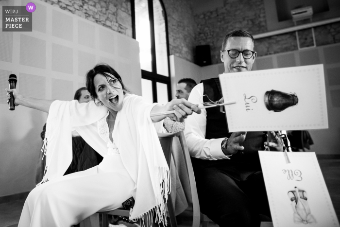 Image captured of a fun game at the French reception venue made the bride a bit unhappy with the rules