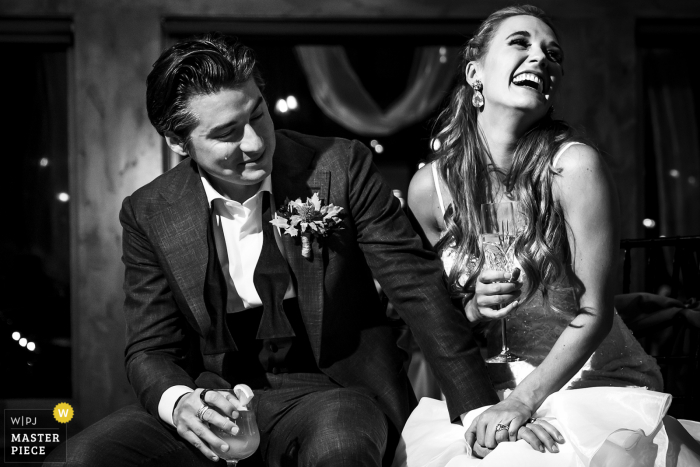 Photo by: <a href="https://www.wpja.com/contests/2020-v04/best-wedding-photographers/2603030">Jesse La Plante - Boulder Colorado</a> Estes Park, CO wedding photographer shooting images at Della Terra Mountain Chateau of the groom crying during wedding toasts