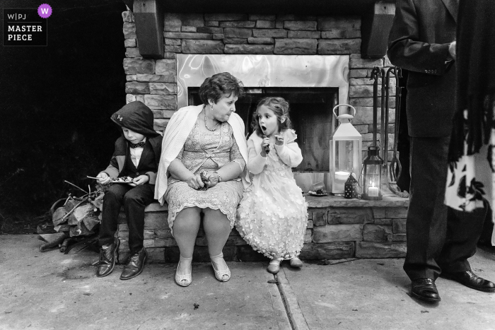 Wit's End, Ellijay, GA wedding photograph in b&w showing Cake with grandma