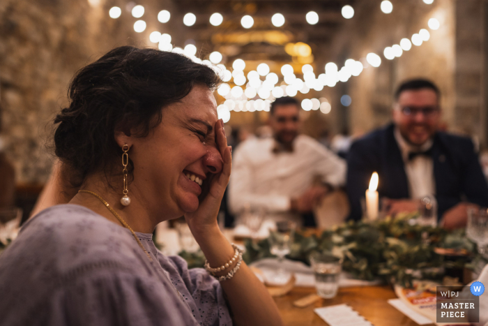 Quimper, France wedding reception pic of the bridemaid crying