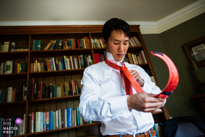 Wedding photography from Elliston Vineyards, Sunol of the groom getting ready