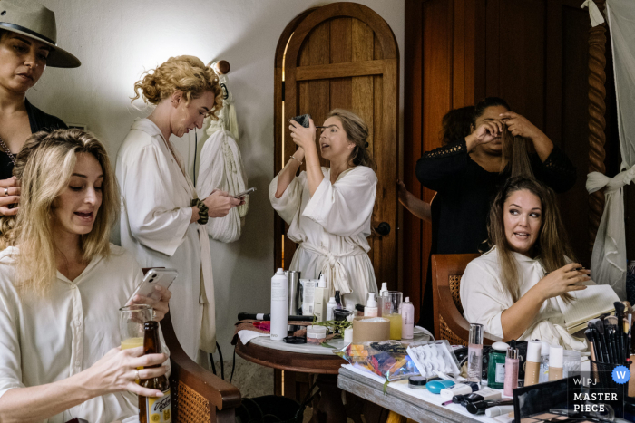 Hacienda Chekul Tulum wedding photo of the Bride getting ready with her friends