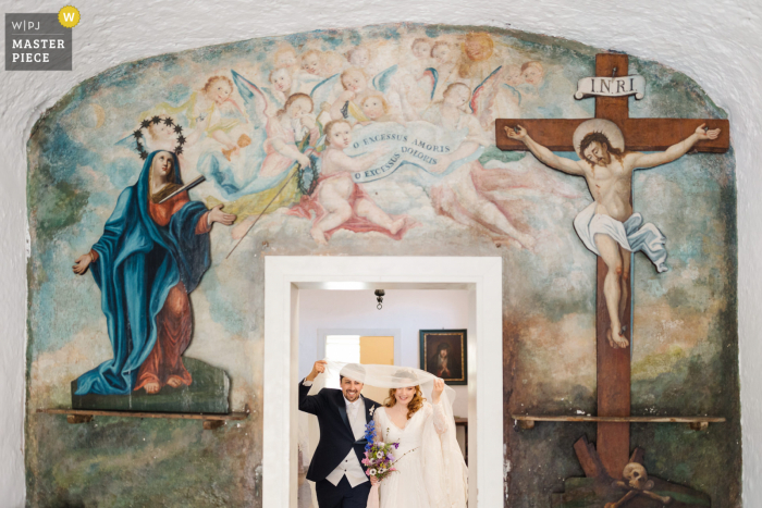 Rome, Italy wedding venue photography of the Bride and groom after wedding ceremony