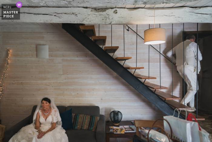 Before the ceremony in Pont Scorff, France, the bride and the groom are preparing together