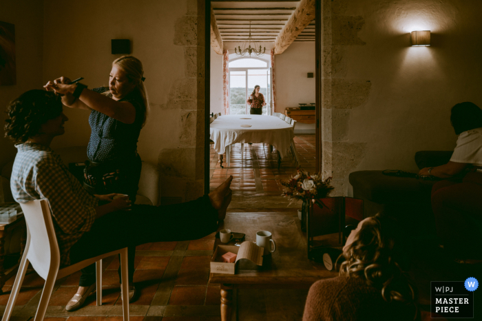The Bride Gets Her Hair Done in a Cozy French Room at La Romanique in Gers | Final Bridal Touches In the French town of Gers, the bride has the final touches to her hair before saying "I do" at La Romanique.