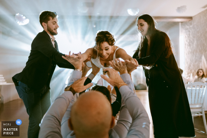 Fun French Wedding: Bride Surfs Crowd, DJ Lights Up Château Saint Denis in Lot Et Garonne! At Château Saint Denis, the bride's wild crowd surf and the lively DJ lights set the scene for an unforgettable wedding celebration in Lot et Garonne, France.