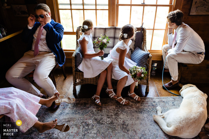Kids Excited for Mom's Big Day: Unforgettable Celebration on Mount Desert Island, Maine Filled with excitement and love, the bride's children eagerly await the start of their mother's special day on beautiful Mount Desert Island, Maine.