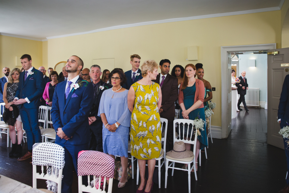 Clissold House, Clissold Park, London, United kingdom | Wedding Venue Photography Wedding image of the bride entering with her father at the Clissold House, Clissold Park, London, United kingdom