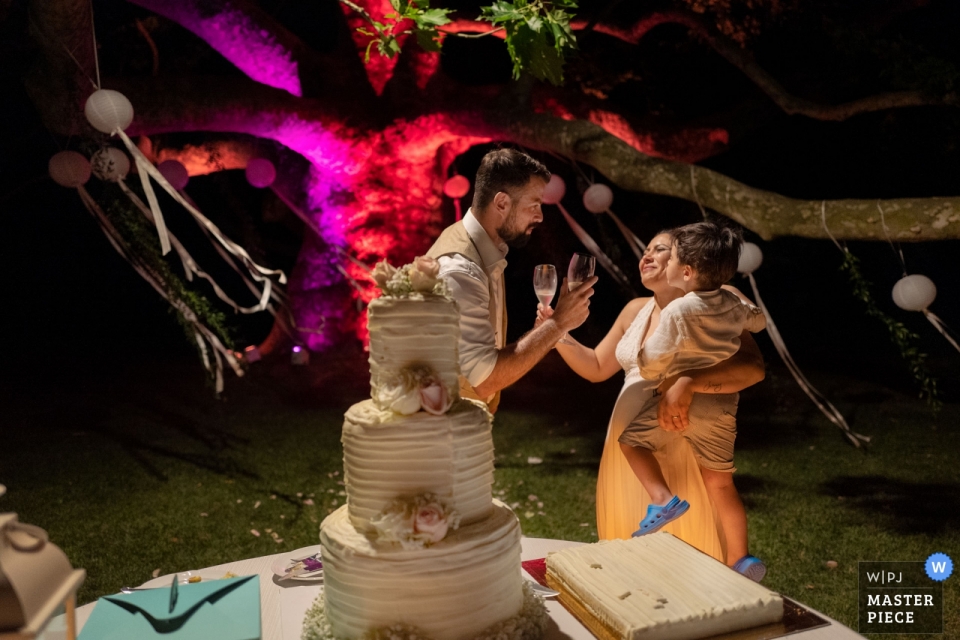 cake cutting at the wedding reception venue Villa Soleil Colleretto Giacosa TO cake cutting wedding reception photos