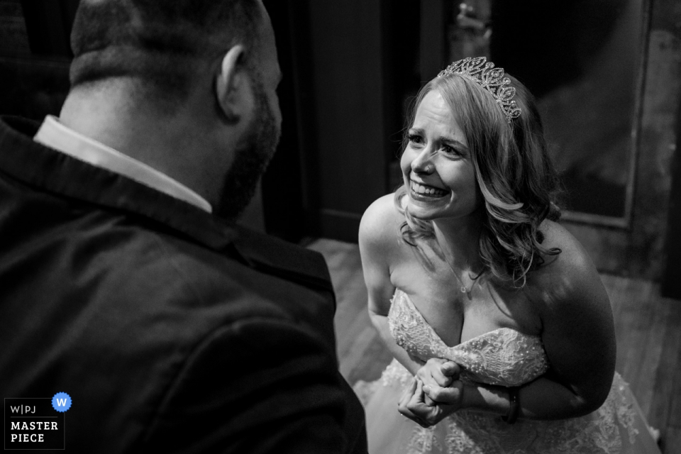 The Hofheimer Building, Richmond VA Wedding Photographer: The bride sees her husband to be for the first time 