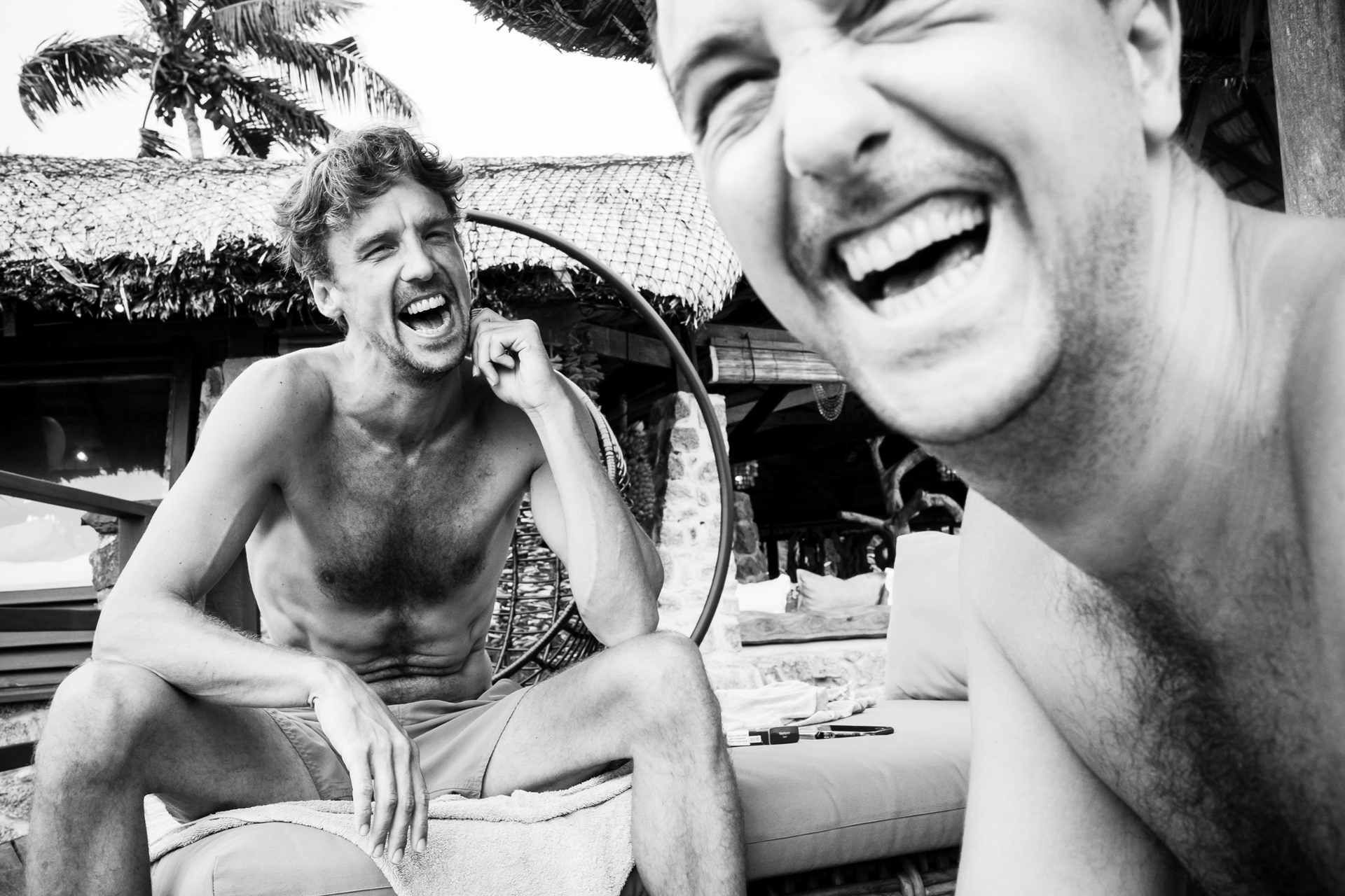 Côte d’Or Chalets Wedding Photography - brothers and best friends Seychelles Islands Elopement Image | A funny moment between brothers
