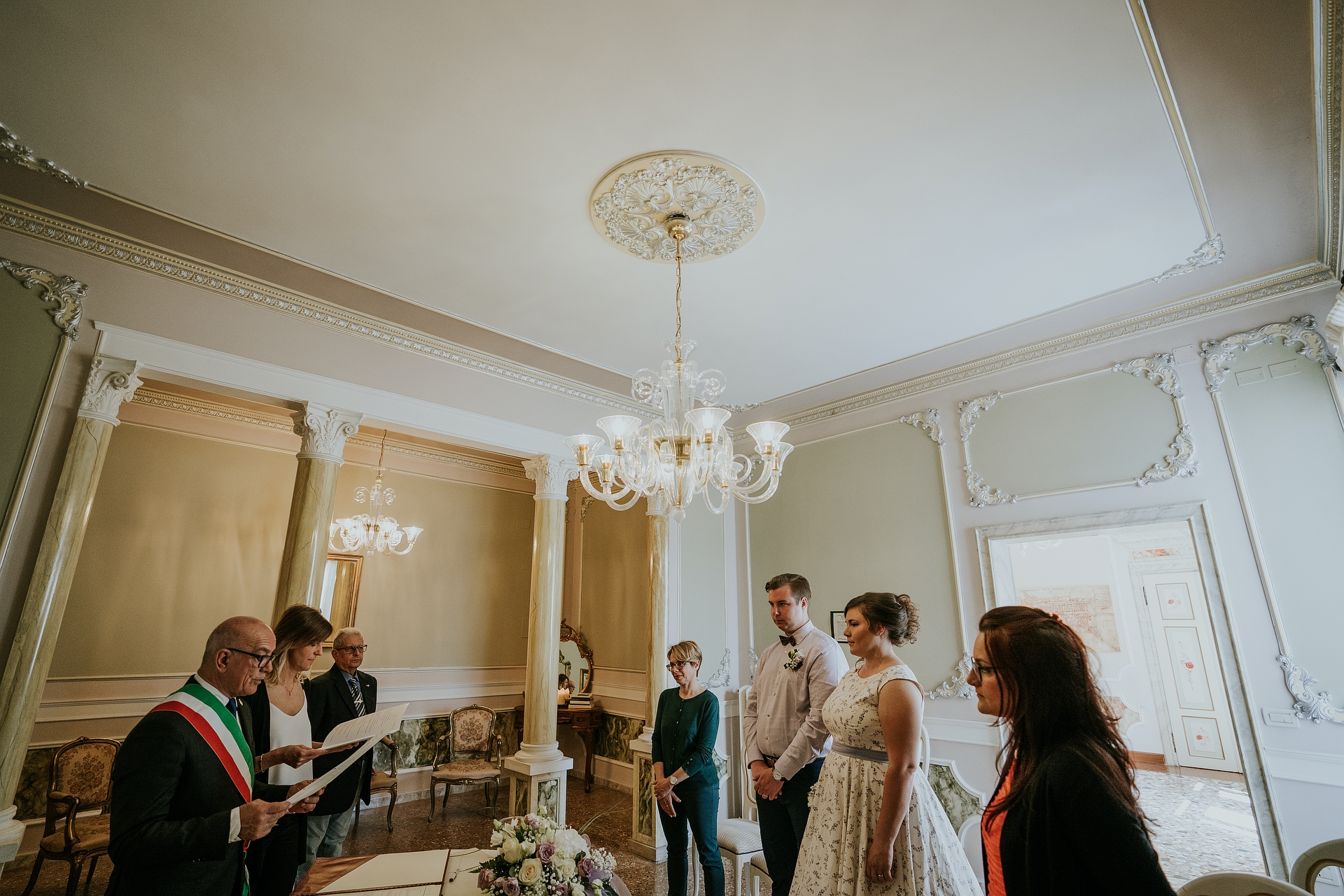 Palazzo Goldoni, Chioggia Elopement Ceremony Picture | During the ceremony, the mayor translates the legal articles