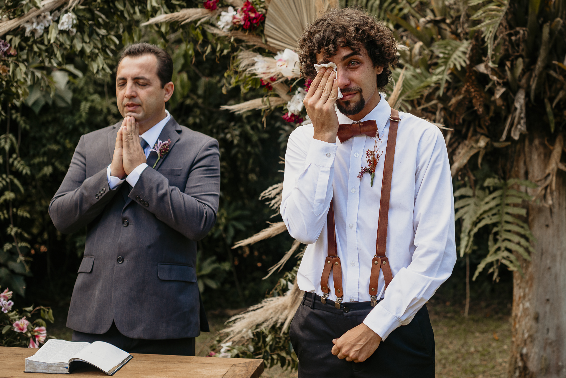 Rio de Janeiro Elopement Photographer - The beautiful Brazilian bride begins to walk down the aisle Nova Friburgo Brazil Image from Christian Wedding Ceremony | The groom is overcome with emotion